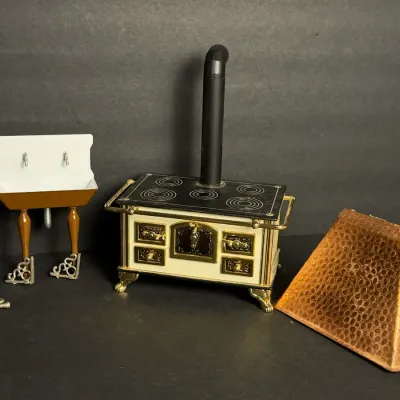 Bodo Henning Kitchen Stove, Copper Hood & Handcraft Designs Sink Dollhouse Miniatures