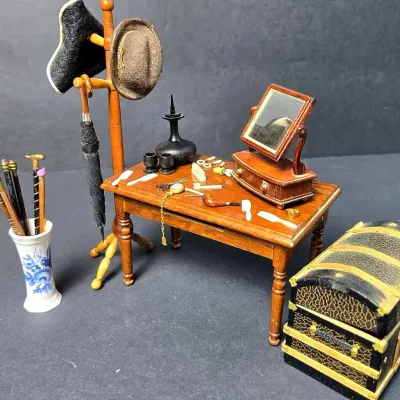 Gentleman's Dressing Room Dollhouse Miniatures: Dennis Jenvey Mirror, Canes & More Accessories