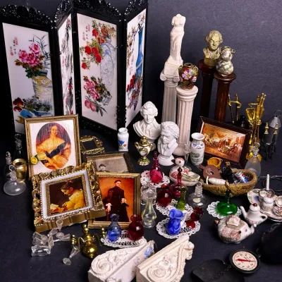 Dollhouse Miniature Decor: Framed Art, Glassware, Pedestals & More