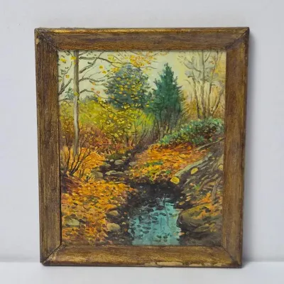 Paul Saltarelli Miniature Oil Painting “November” After Willard L. Metcalf – 2/4, 1990