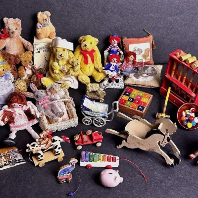 Tiny Toy & Teddy Bear Dollhouse Miniatures, Some Handcrafted