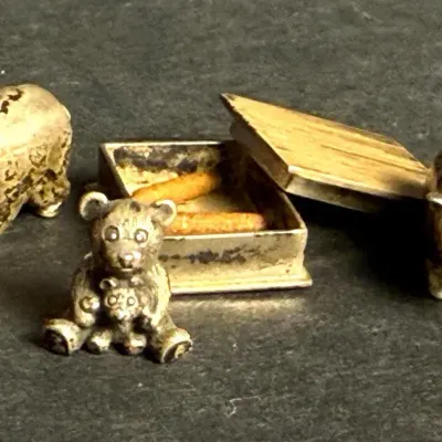 Sterling Silver Pete Aquisto Dollhouse Miniatures: Pigs, Bear- Lot 5