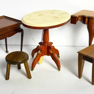 Signed Artisan Handcrafted Table, Bench & Stool Dollhouse Miniatures 
