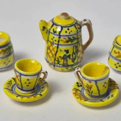 Elizabeth Chambers Artisan Quimper Style Pottery Teaset Dollhouse Miniature