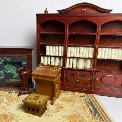 Study & Library Dollhouse Miniatures: Don Cnossen Desk, Keshishian Rug
