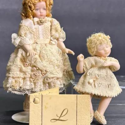 Linda Meiklejohn Handcrafted Porcelain Doll, Plus Sleeping Baby Doll Dollhouse Miniature Figures