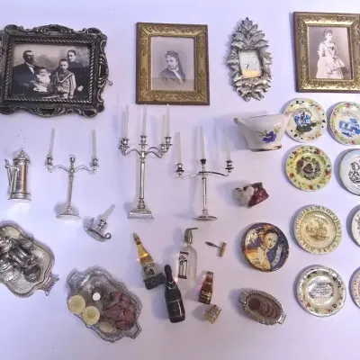 Framed Portraits, Candelabra, Tableware & Dollhouse Miniature Decor