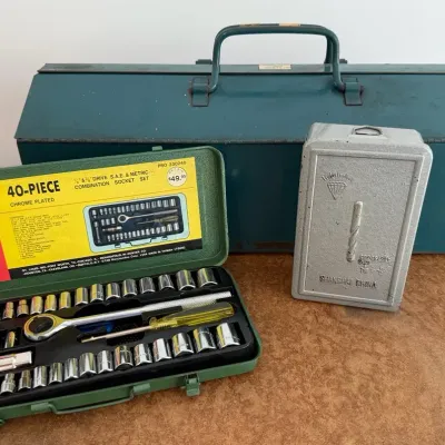Union Steel Toolbox, Socket Set & Drill Bits (All In Metal Cases)