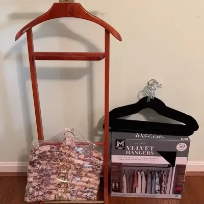 Wooden Valet And Assorted Hangers