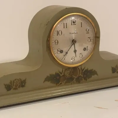 1926 Waterbury Mantle Clock, Green, Antique