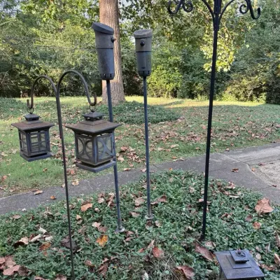 Shepherds Hooks & Outdoor Lanterns W/ Coleman Propane Units