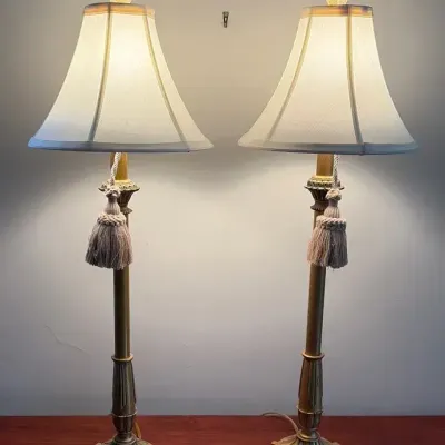 Pair Of Neoclassical Console Lamps In Goldtone
