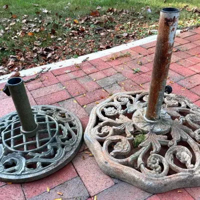 Pair (2) Large/Heavy Cast Iron Umbrella Outdoor Bases Or Stands