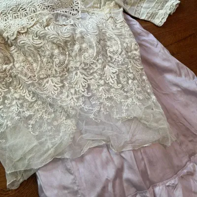 Victorian Net Lace Blouse and Long Lavender Silk Skirt 