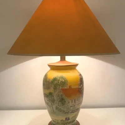 Long Coast Lamps Painted Farm Scene Table Lamp