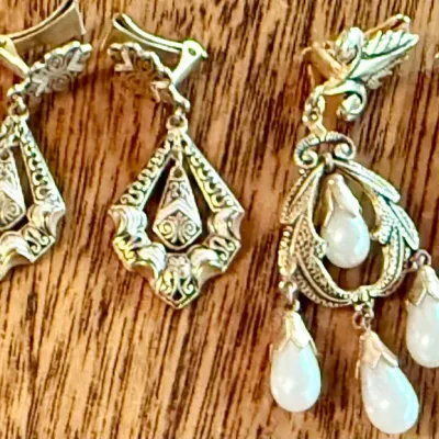 
(3) Pairs Of Damascene Spain Vintage Clip Earrings