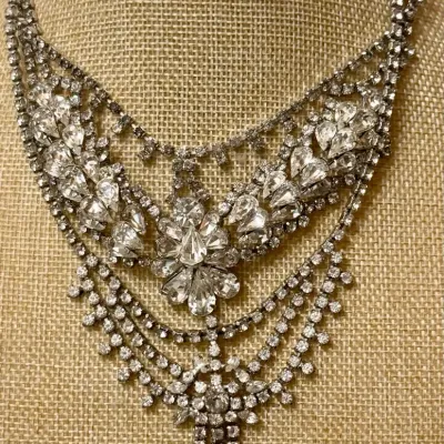 
(3) Vintage Clear Rhinestone Bibb Collar Statement Necklaces