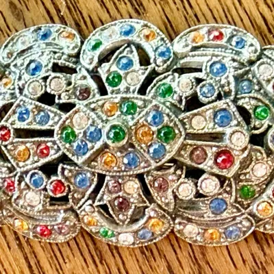 
Antique Pot Metal Czech Rhinestone Brooch