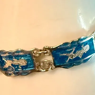 Vintage Siam Sterling Silver & Blue Enamel 6.5 Inch Bracelet - Weight 8.75 Grams