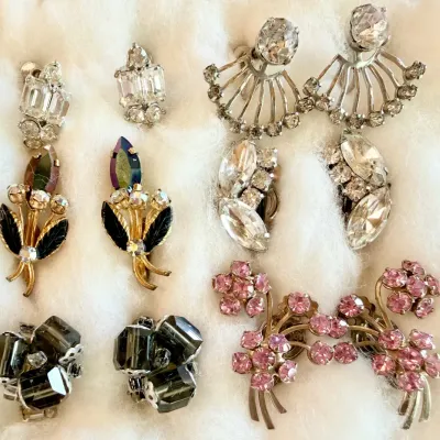 
(6) Pairs Of Vintage Rhinestone Earrings - Bogoff - Austria - Clip On & Screw Back