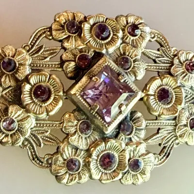 Art Nouveau Antique Purple Paste Stone Brooch