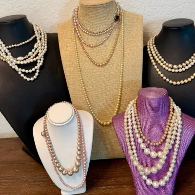 
Assorted Japan 50's Single & Double Strand Faux Pearl Necklaces