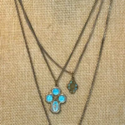 
(3) Vintage Religious Medallion & Enamel Necklaces (2) Sterling Silver - 13.05 Grams