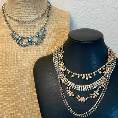 
Assorted Vintage Colored, Aurora Borealis & Clear Rhinestone Hook Necklaces