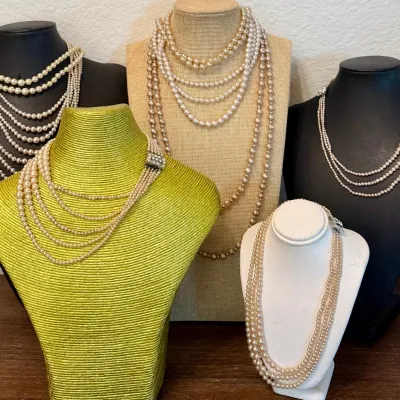 Large Collection Of 50's Japan Multi Strand Faux Pear Necklaces
