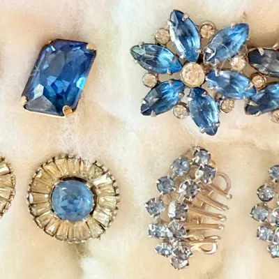 
(4) Pairs Of Vintage Blue Rhinestone Earrings