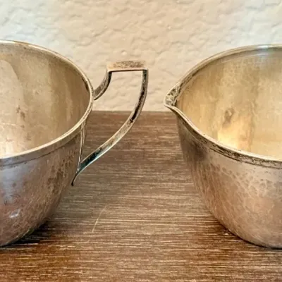 
Antique Sterling Silver Hammered Colonia Creamer & Sugar - 194.94