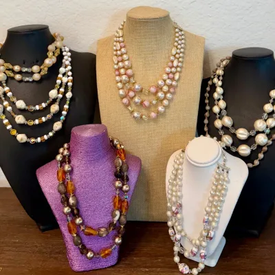 Collection Of 50's Japan Milti Strand Glass Bead And Plastic Bead Necklaces