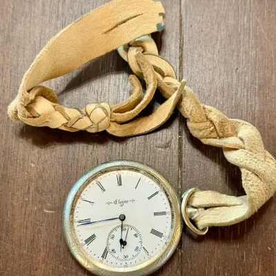 Antique Elgin Pocket Watch (as Is) With Leather Strap
