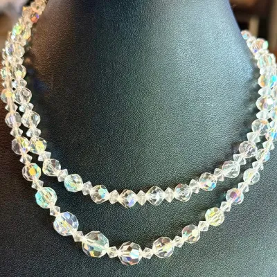 (3) Vintage Aurora Borealis Faceted Crystal Bead Necklaces - 15-16 Inches Long