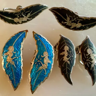 
(3) Pairs Of Siam Sterling Silver & Enamel Goddess Earrings - Weight 18.7 Grams