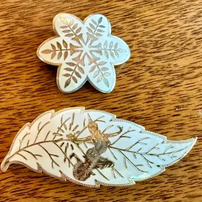 (2) Vintage Siam Sterling Silver & White Enamel Pin Brooches - Weight - 16.23 Grams