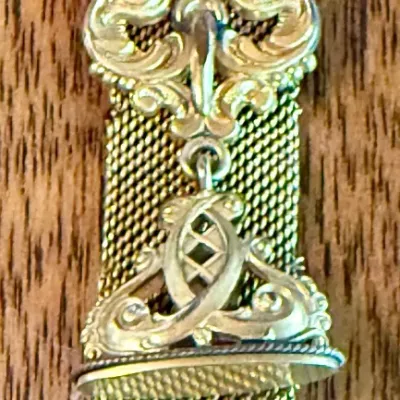 Antique Pocket Watch Fob Victorian Gold Filled Mesh Band