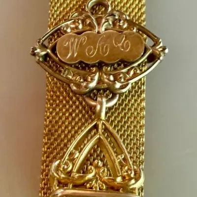 Antique Pocket Watch Fob Victorian Gold Filled Mesh Band