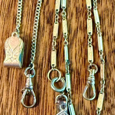 (2) Victorian Gold Filled Watch Fob Chains 6 & 14 Inches (1) F & B