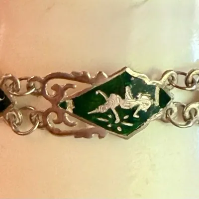 Vintage Siam Sterling Silver & Green Enamel 7.5 Inch Bracelet - Weight 9.94 Grams