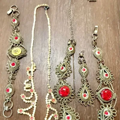 Antique Etruscan Wire Wrap Necklace and 7 Inch Bracelet (as Is)