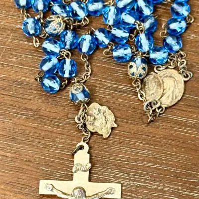 
Sterling Silver Cross & Blue Glass Bead Rosary