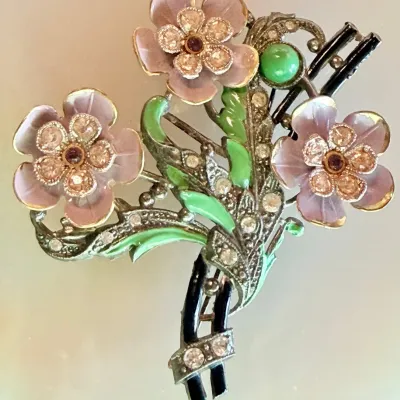 
Antique New England Glassworks Enamel And Rhinestone Brooch