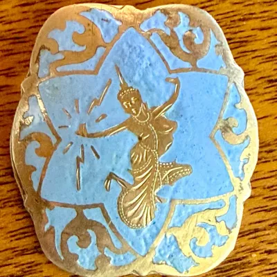 Vintage Siam Niello Sterling Silver & Blue Enamel Pin Brooch