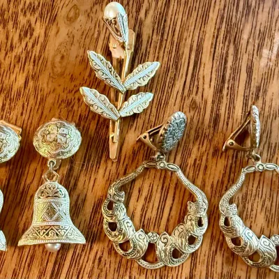 
(2) Pairs Of Damascene Spain Earrings And Hair Clip
