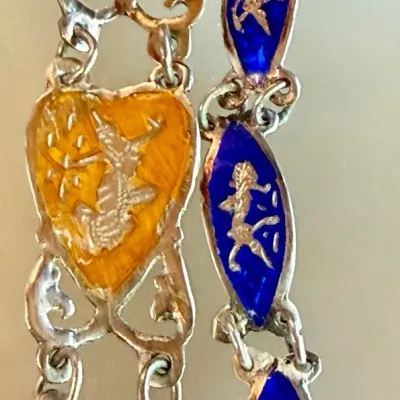 
(2) Vintage Sterling Silver Blue & Yellow Enamel (1) As Is - Weight - 15.24 Grams