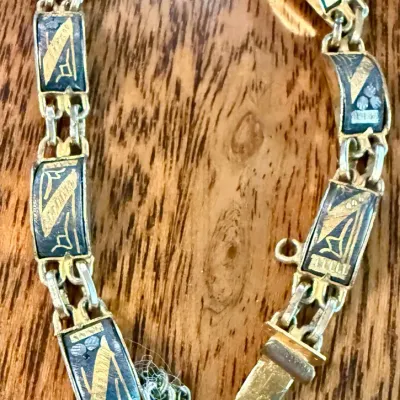Damascene 7 Inch Panel Bracelet With Safety Chain