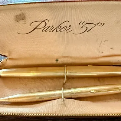 Vintage 14k Gold Filled Parker 51 Fountain Pen & Mechanical Pencil In Original Box