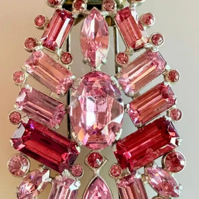 
Vintage Pink 3 Inch Rhinestone Fur Scarf Clip