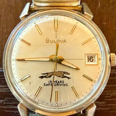 1971 Bulova Greyhound Bus 10 Year Safe Driving Watch Eorks